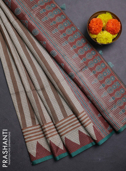 Brown & Green Chappa Saree