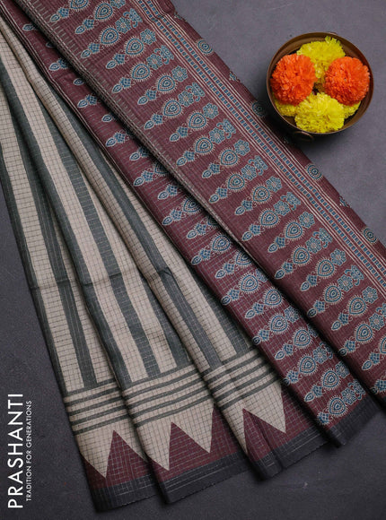 Maroon & Elephant Grey Chappa Saree