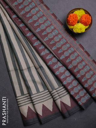 Maroon & Elephant Grey Chappa Saree