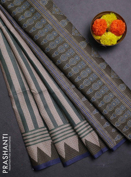Olive Green & Blue Chappa Saree