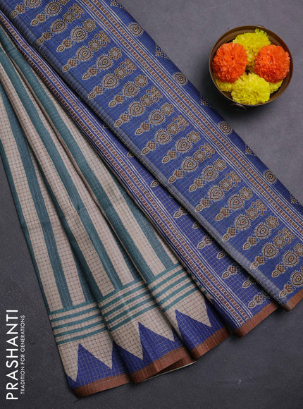 Blue & Mustard Chappa Saree