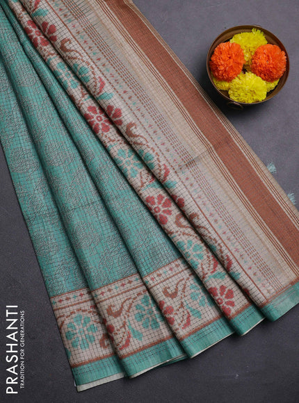 Teal Green & Beige Chappa Saree