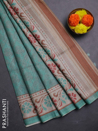 Teal Green & Beige Chappa Saree