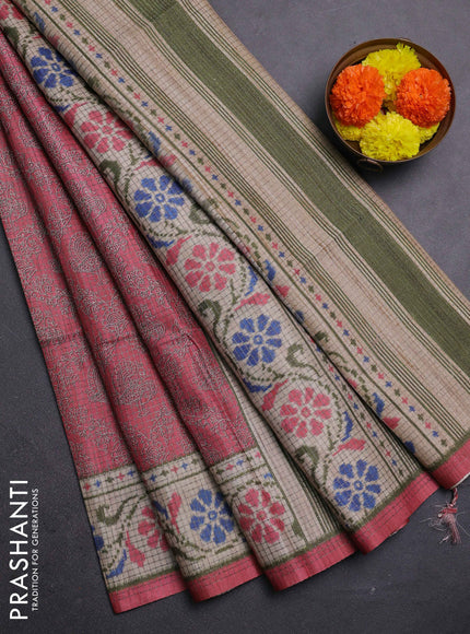 Peach Pink & Beige Chappa Saree