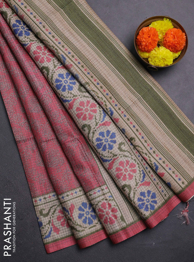Peach Pink & Beige Chappa Saree