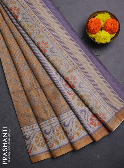 Mustard Yellow & Beige Chappa Saree