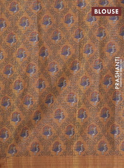 Mustard Yellow & Beige Chappa Saree