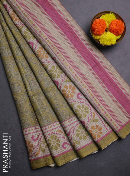 Mehendi Green & Beige Chappa Saree