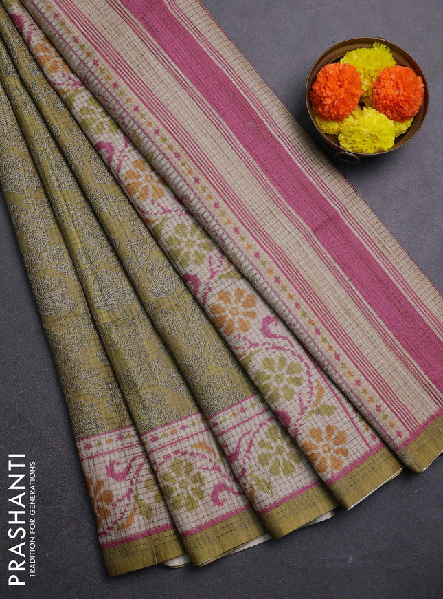 Mehendi Green & Beige Chappa Saree