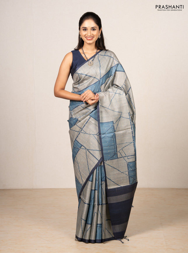 Pastel Blue & Blue Chappa Saree