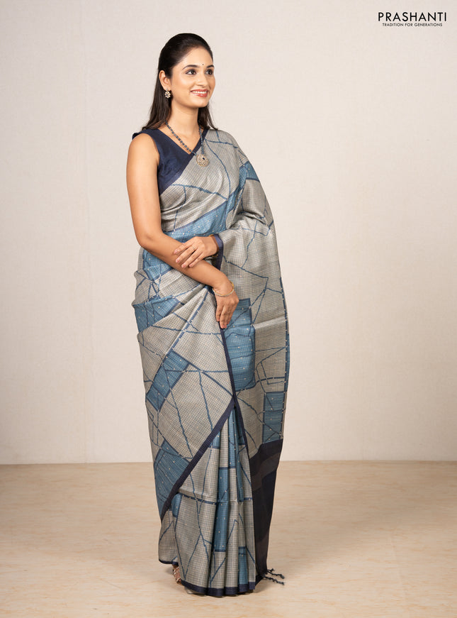 Pastel Blue & Blue Chappa Saree