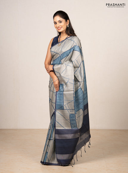 Pastel Blue & Blue Chappa Saree