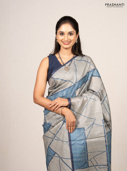 Pastel Blue & Blue Chappa Saree