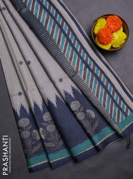 Beige & Peacock Blue Chappa Saree