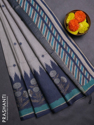 Beige & Peacock Blue Chappa Saree