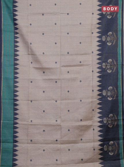 Beige & Peacock Blue Chappa Saree