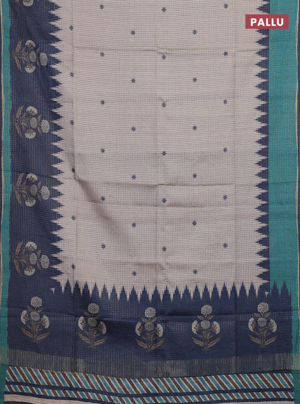 Beige & Peacock Blue Chappa Saree