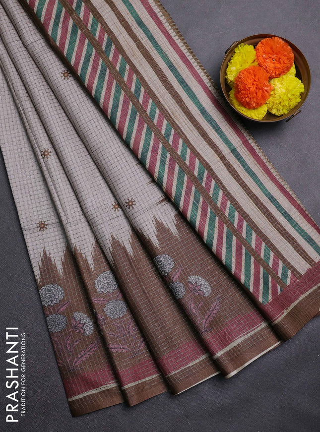 Beige & Brown Chappa Saree