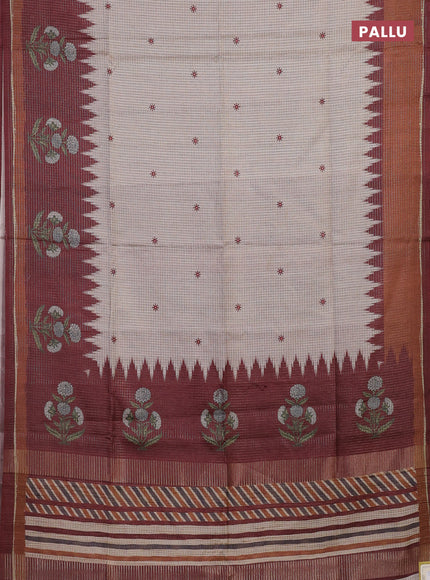 Beige & Maroon Chappa Saree