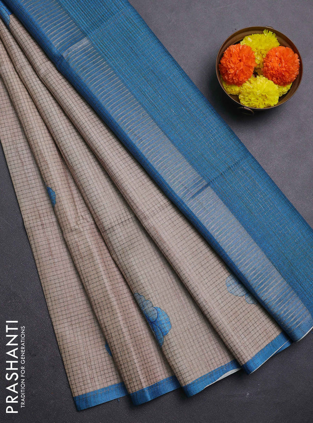 Peach & Blue Chappa Saree
