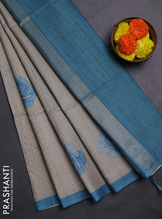 Beige & Blue Chappa Saree