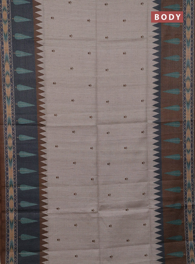 Beige & Olive Green Chappa Saree