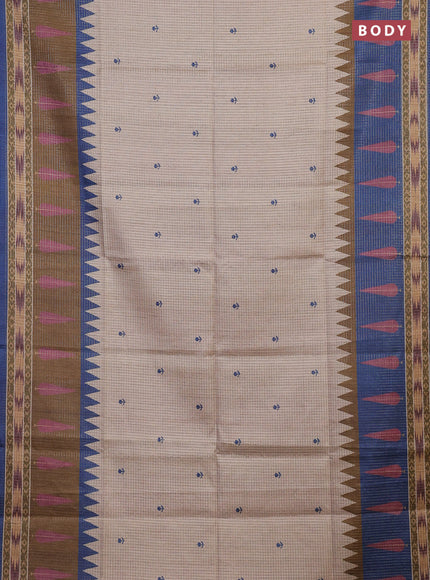 Beige & Blue Chappa Saree