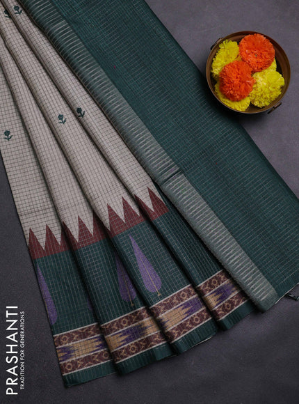 Beige & Bottle Green Chappa Saree