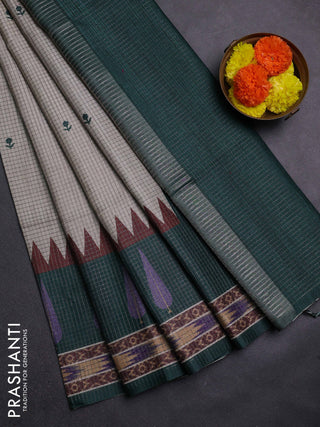 Beige & Bottle Green Chappa Saree
