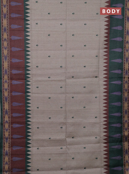 Beige & Bottle Green Chappa Saree