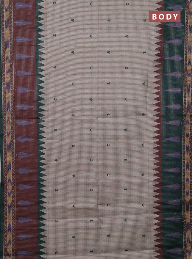 Beige & Bottle Green Chappa Saree