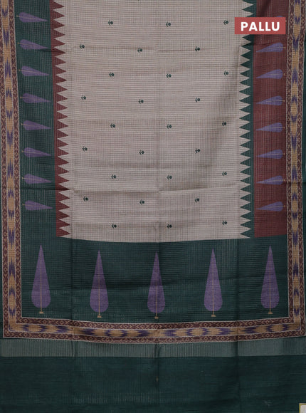 Beige & Bottle Green Chappa Saree