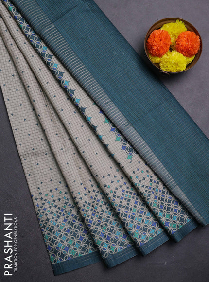 Beige & Peacock Green Chappa Saree