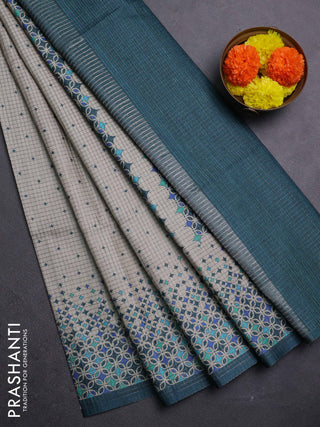 Beige & Peacock Green Chappa Saree
