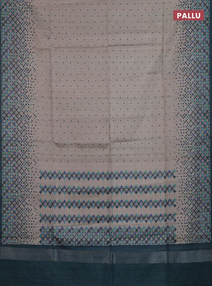 Beige & Peacock Green Chappa Saree