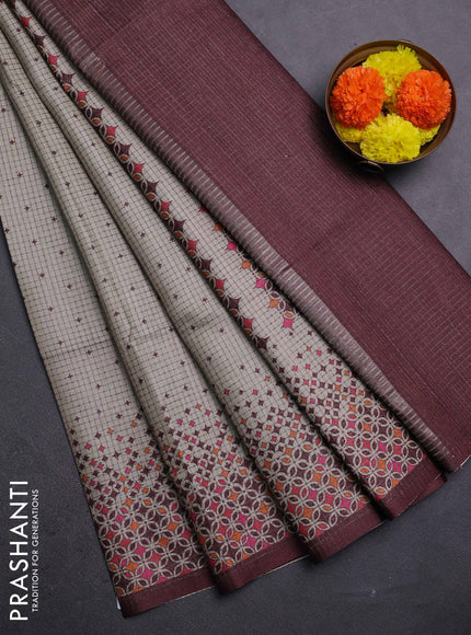 Beige & Brown Chappa Saree