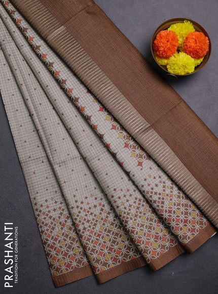 Beige & Brown Chappa Saree