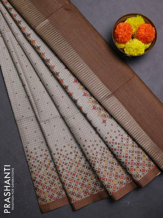 Beige & Brown Chappa Saree