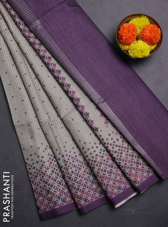 Beige & Purple Chappa Saree