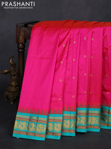 Pink & Teal Green Narayanpet Silk Saree