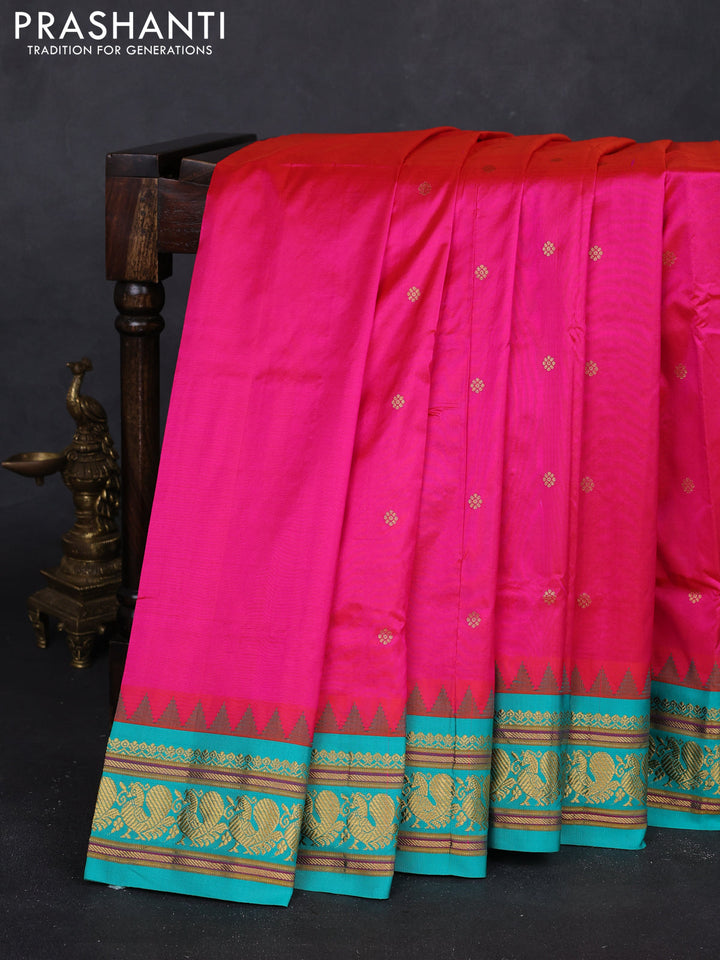 Pink & Teal Green Narayanpet Silk Saree