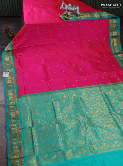 Pink & Teal Green Narayanpet Silk Saree