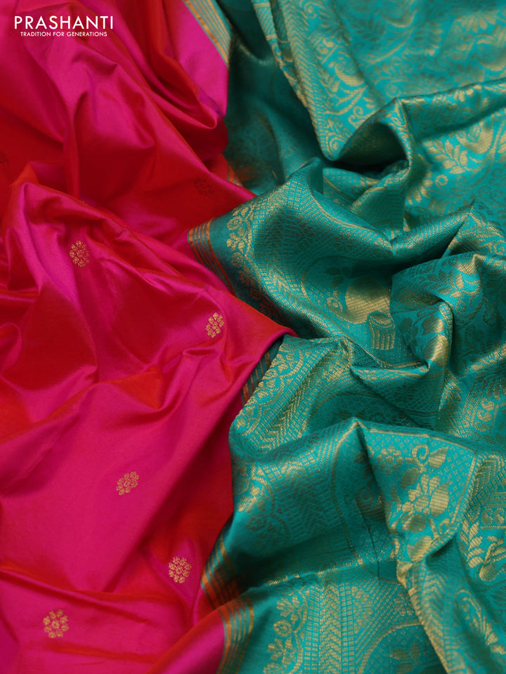 Pink & Teal Green Narayanpet Silk Saree