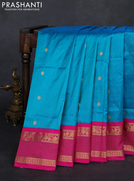 Teal Blue & Pink Narayanpet Silk Saree
