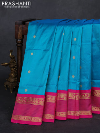 Teal Blue & Pink Narayanpet Silk Saree