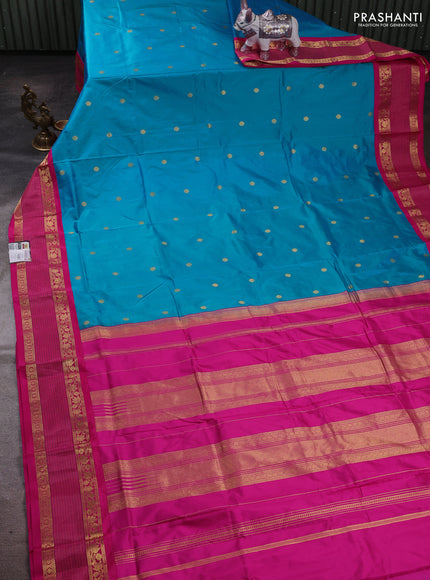 Teal Blue & Pink Narayanpet Silk Saree