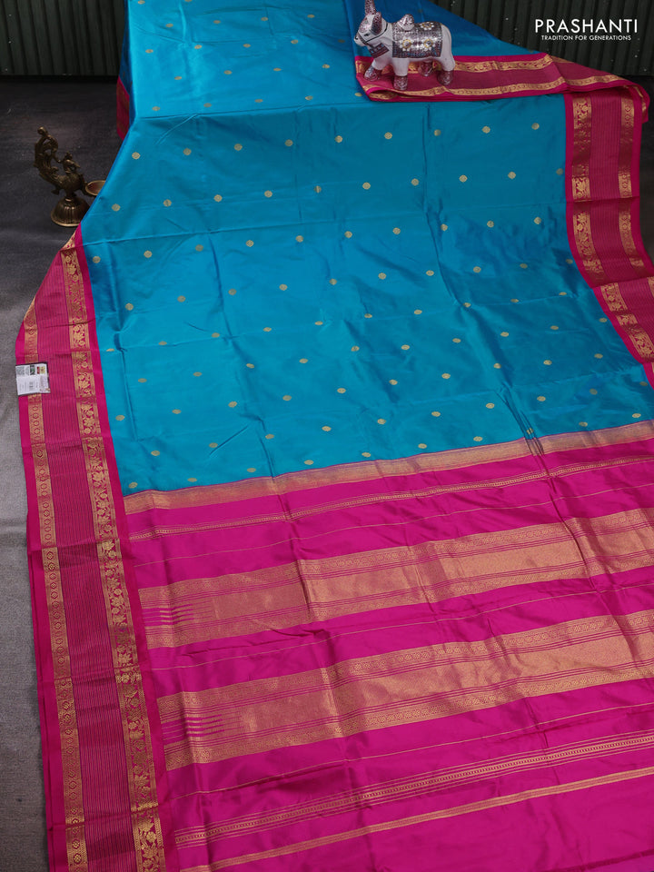 Teal Blue & Pink Narayanpet Silk Saree