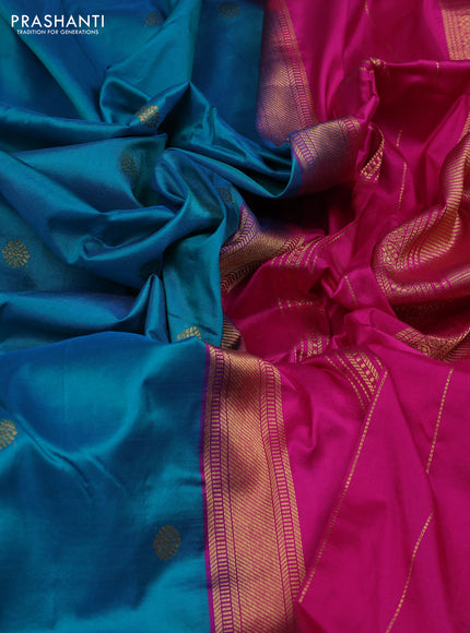 Teal Blue & Pink Narayanpet Silk Saree