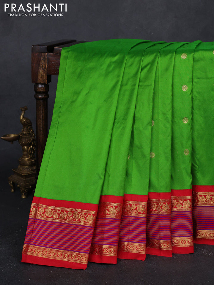 Light Green & Red Narayanpet Silk Saree