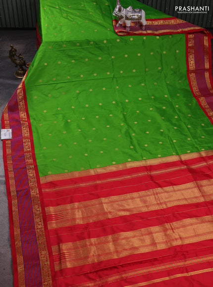 Light Green & Red Narayanpet Silk Saree